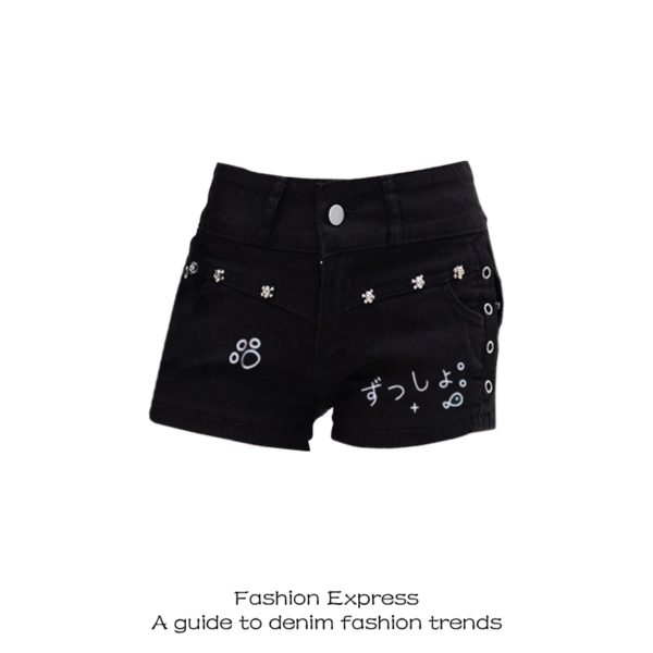 Women's Black Denim Shorts, Low Waist Slim Fit, Stretchy Summer Style 2025, Trendy Hot Girl Look