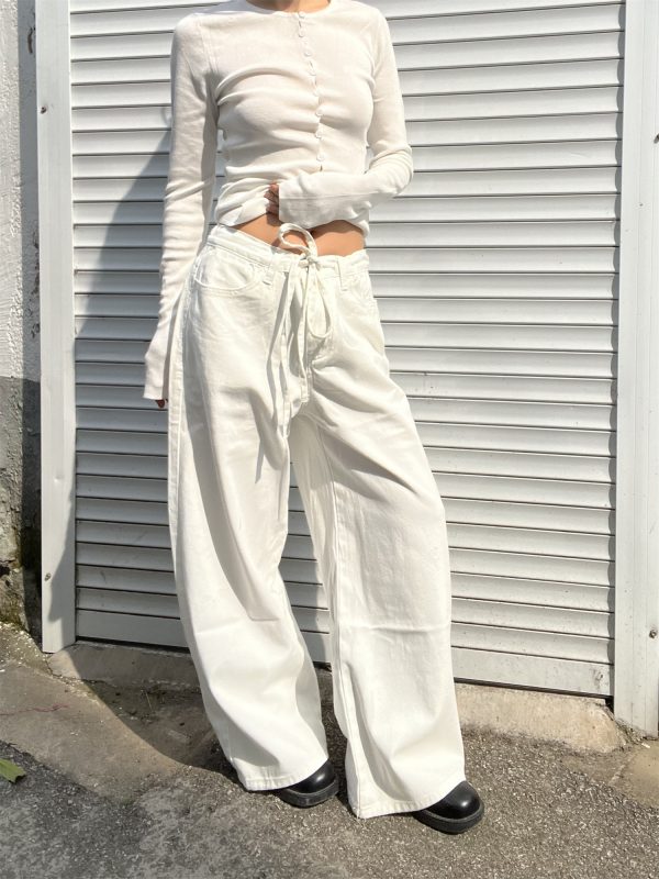 Women's Casual Loose Wide-Leg Sweatpants with Drawstring - Versatile Thin Jeans for Effortless 90s Y2K Style
