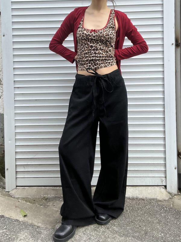 Women's Casual Loose Wide-Leg Sweatpants with Drawstring - Versatile Thin Jeans for Effortless 90s Y2K Style