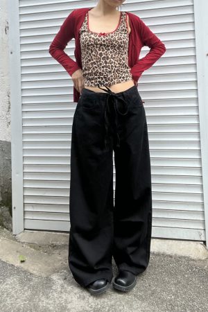 Women's Casual Loose Wide-Leg Sweatpants with Drawstring - Versatile Thin Jeans for Effortless 90s Y2K Style
