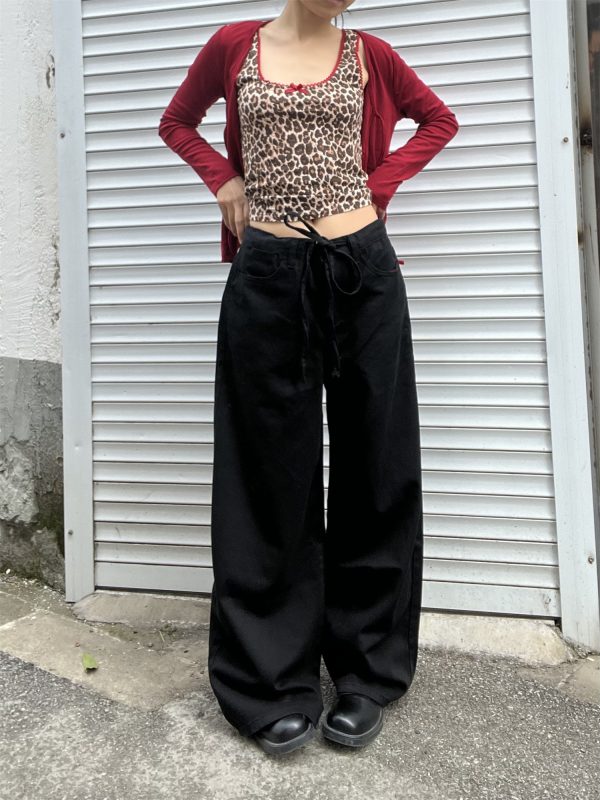 Women's Casual Loose Wide-Leg Sweatpants with Drawstring - Versatile Thin Jeans for Effortless 90s Y2K Style