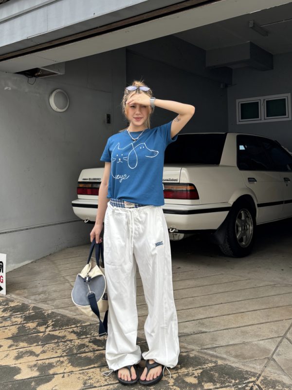 Women's Casual Short Sleeve T-Shirt with Round Neck, Simple Line Drawing, New Summer Style, Trendy 90s Fashion