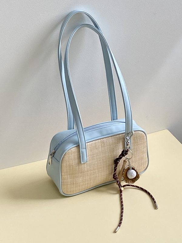 Women's Color Block Spliced Straw Beach Bag - Korean INS Style Handheld Underarm Bag for Vacation & Summer Outings