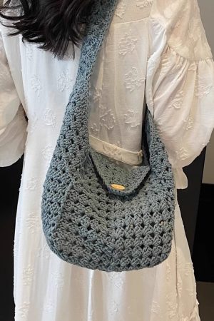 Women's Cotton Yarn Woven Beach Tote Bag - Summer 2025 Hollow Crossbody for Vacation & Commuter Style