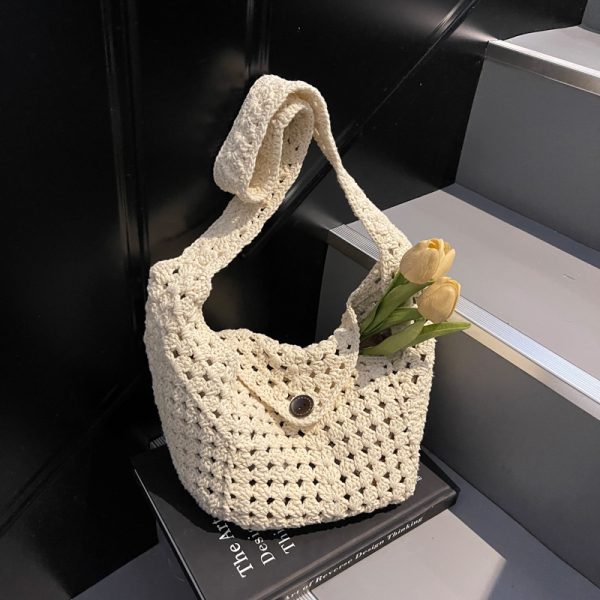 Women's Cotton Yarn Woven Beach Tote Bag - Summer 2025 Hollow Crossbody for Vacation & Commuter Style