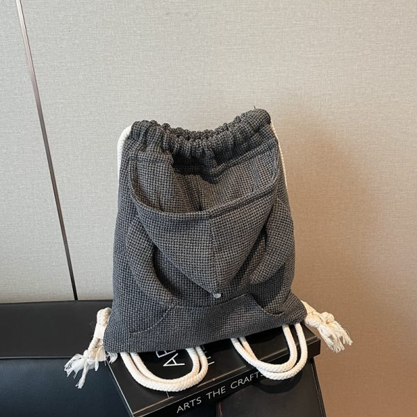 Women's Drawstring Bucket Hat Hoodie with Double Shoulder Bag - Versatile Small Backpack for Travel and Commuting