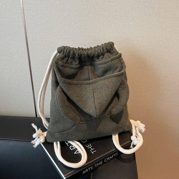 Women's Drawstring Bucket Hat Hoodie with Double Shoulder Bag - Versatile Small Backpack for Travel and Commuting