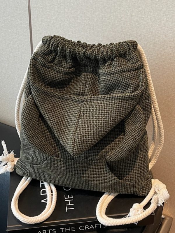Women's Drawstring Bucket Hat Hoodie with Double Shoulder Bag - Versatile Small Backpack for Travel and Commuting