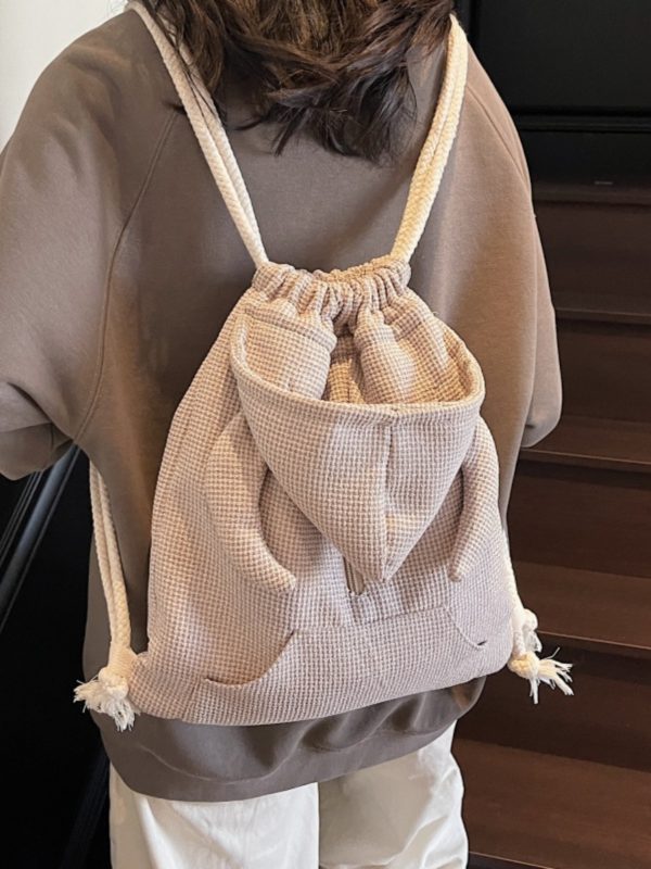 Women's Drawstring Bucket Hat Hoodie with Double Shoulder Bag - Versatile Small Backpack for Travel and Commuting