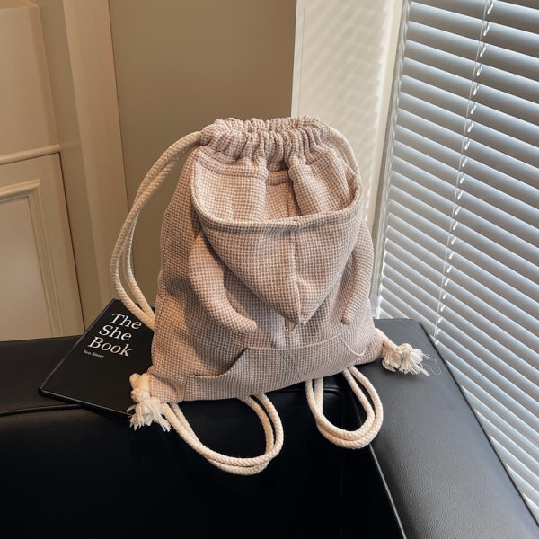 Women's Drawstring Bucket Hat Hoodie with Double Shoulder Bag - Versatile Small Backpack for Travel and Commuting