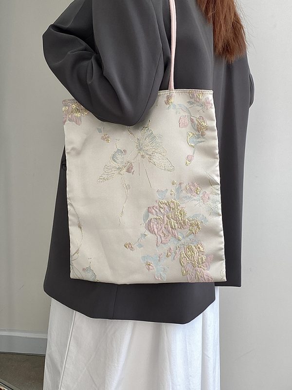 Women's Embroidered Canvas Tote Bag - Chinese Style National Wind Design, Shoulder Handbag for 2025 Fashion Trends
