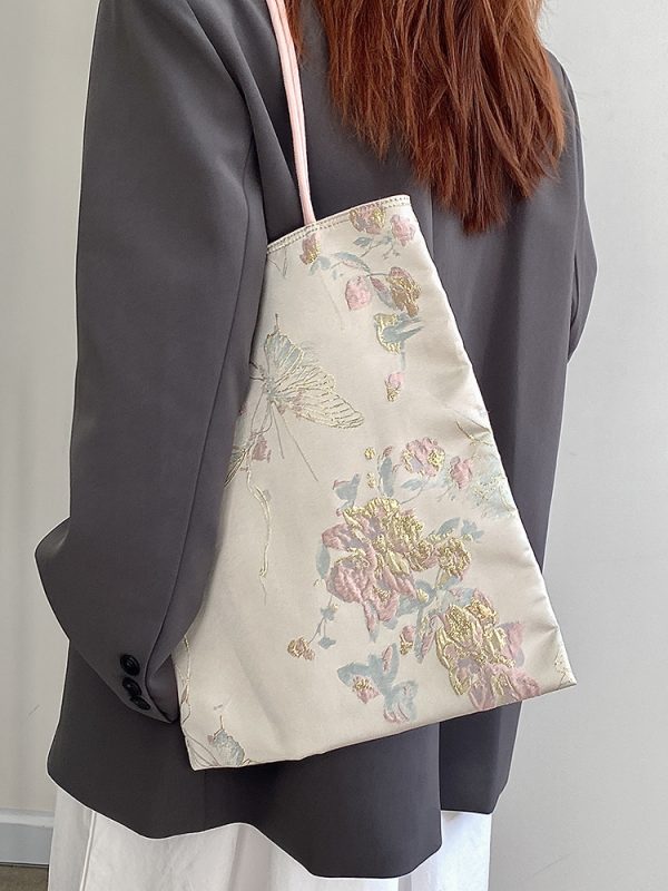 Women's Embroidered Canvas Tote Bag - Chinese Style National Wind Design, Shoulder Handbag for 2025 Fashion Trends