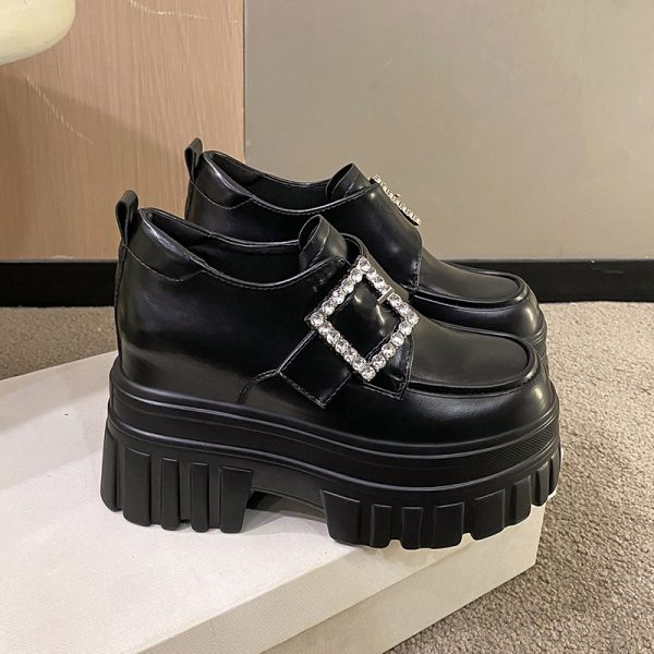 Women's English-Style Patent Leather Loafers 2024 Spring Thick-Soled Shoes for Petite Women with Height Increase