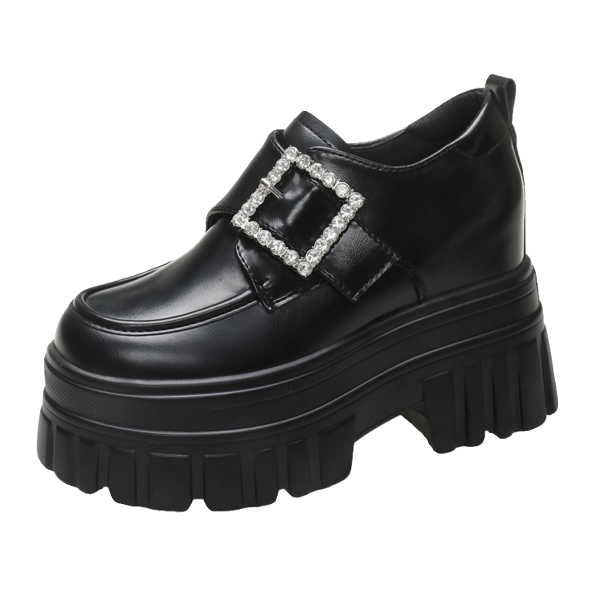 Women's English-Style Patent Leather Loafers 2024 Spring Thick-Soled Shoes for Petite Women with Height Increase