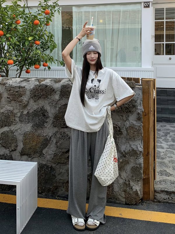 Women's Gray Wide-Leg Pants - Summer Soft Flowy Casual Trousers, Versatile Loose Fit for Effortless Style