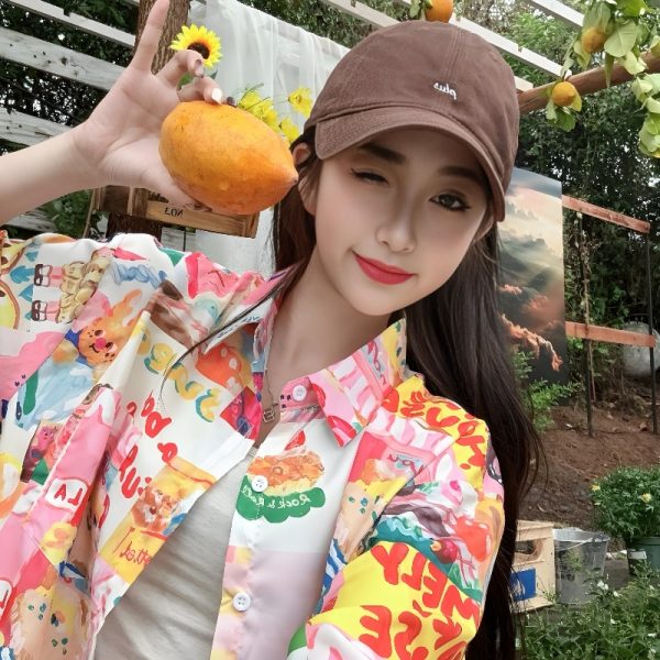Women's Hawaiian Floral Short Sleeve Shirt - Fun Cartoon Print, Casual Beach Loose Top for Summer Style
