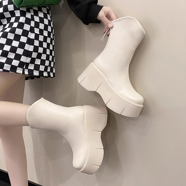 Women's Height-Increasing Martin Boots for Petite, 8cm Thick-Soled, British Style, Trendy Short Boots for Spring and Autumn 2023