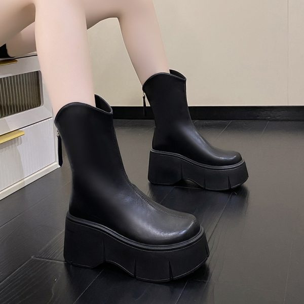 Women's Height-Increasing Martin Boots for Petite, 8cm Thick-Soled, British Style, Trendy Short Boots for Spring and Autumn 2023
