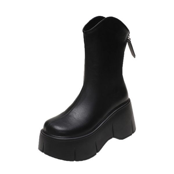 Women's Height-Increasing Martin Boots for Petite, 8cm Thick-Soled, British Style, Trendy Short Boots for Spring and Autumn 2023