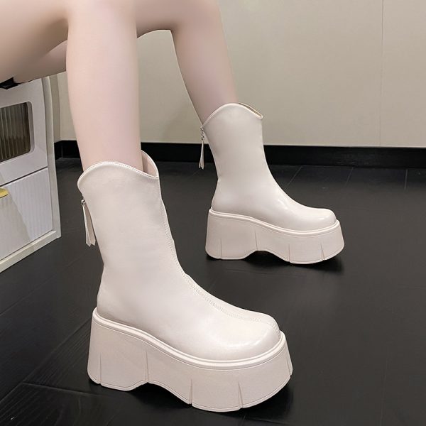 Women's Height-Increasing Martin Boots for Petite, 8cm Thick-Soled, British Style, Trendy Short Boots for Spring and Autumn 2023