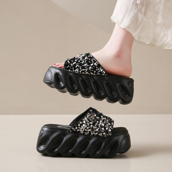 Women's Height-Increasing Sequined Flat Sandals, Summer Outdoor Slide Sandals, Soft Thick-Soled Beach Footwear 2025