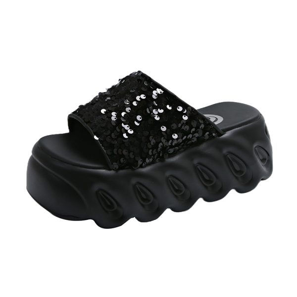 Women's Height-Increasing Sequined Flat Sandals, Summer Outdoor Slide Sandals, Soft Thick-Soled Beach Footwear 2025