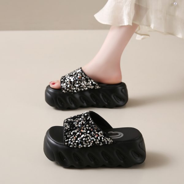 Women's Height-Increasing Sequined Flat Sandals, Summer Outdoor Slide Sandals, Soft Thick-Soled Beach Footwear 2025