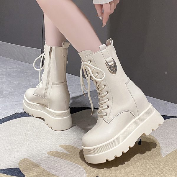 Women's High-Top Martin Boots - Thick-Soled British Style Mid-Calf Ankle Boots for Short Stature, Trendy Spring Autumn Footwear
