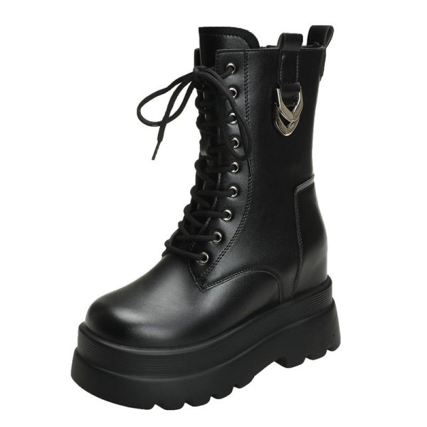 Women's High-Top Martin Boots - Thick-Soled British Style Mid-Calf Ankle Boots for Short Stature, Trendy Spring Autumn Footwear