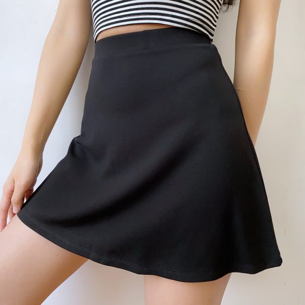 Women's High-Waisted A-Line Black Skirt - Versatile DIY Roman Fabric, Belly-Covering, Slimming Short Skirt