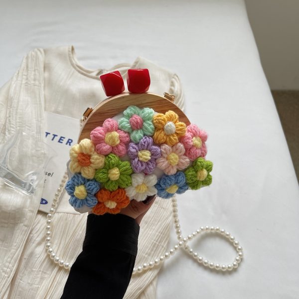 Women's Knitted Flower Pearl Chain Crossbody Shell Bag - Trendy 2025 Fashion Accessory, Perfect for Y2K and Casual Styles