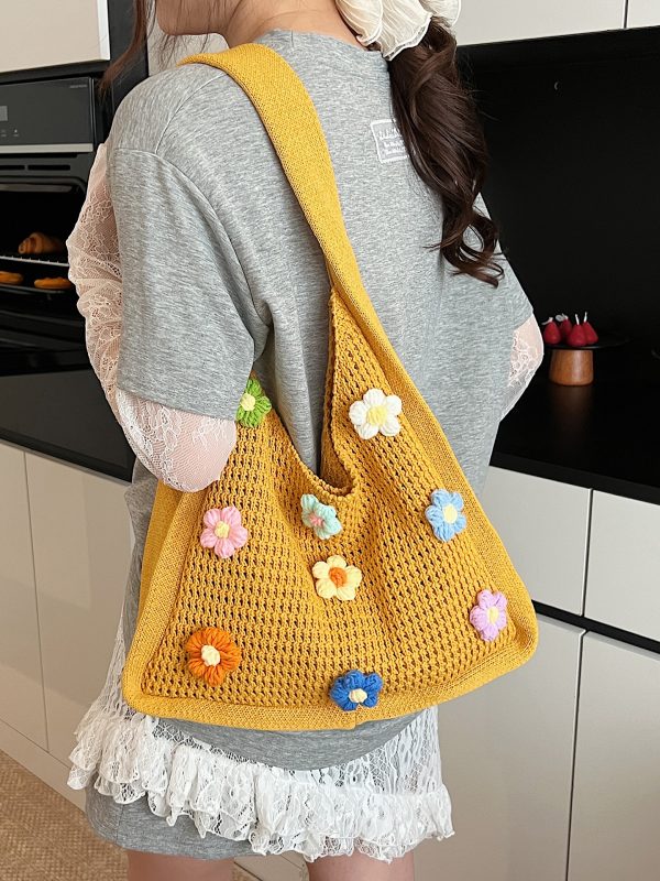 Women's Knitted Yarn Tote Bag - 2025 Trendy Lazy Style Shoulder Bag with Large Capacity for Commuting and Everyday Use