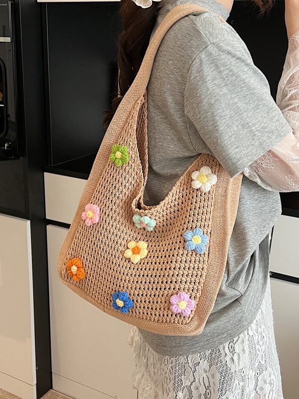 Women's Knitted Yarn Tote Bag - 2025 Trendy Lazy Style Shoulder Bag with Large Capacity for Commuting and Everyday Use