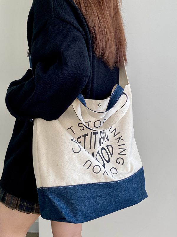 Women's Korean Style Large Capacity Canvas Tote Bag - Casual Handheld & Crossbody Design for College