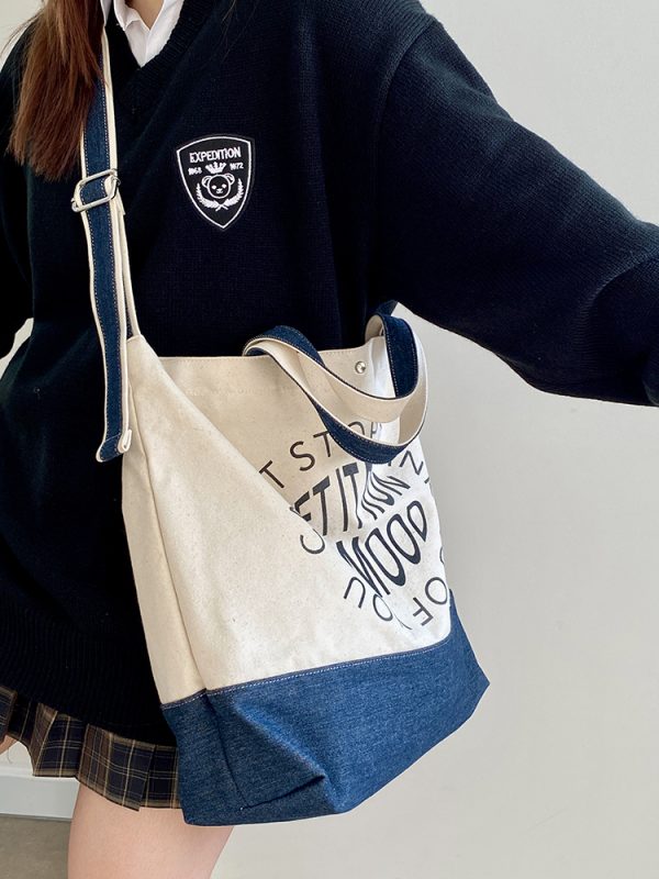 Women's Korean Style Large Capacity Canvas Tote Bag - Casual Handheld & Crossbody Design for College