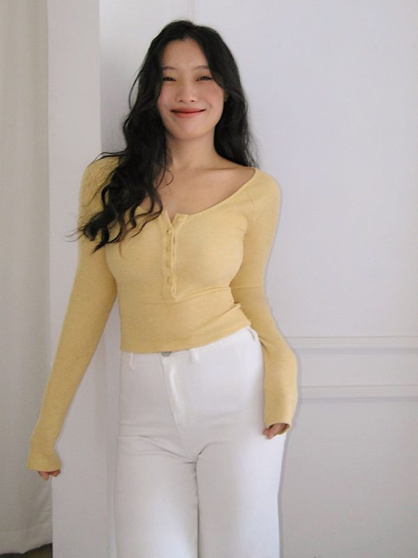 Women's Long Sleeve Slim Fit Button T-Shirt, Sexy Tight-Knit Base Layer Top, Chic Style for Everyday Wear
