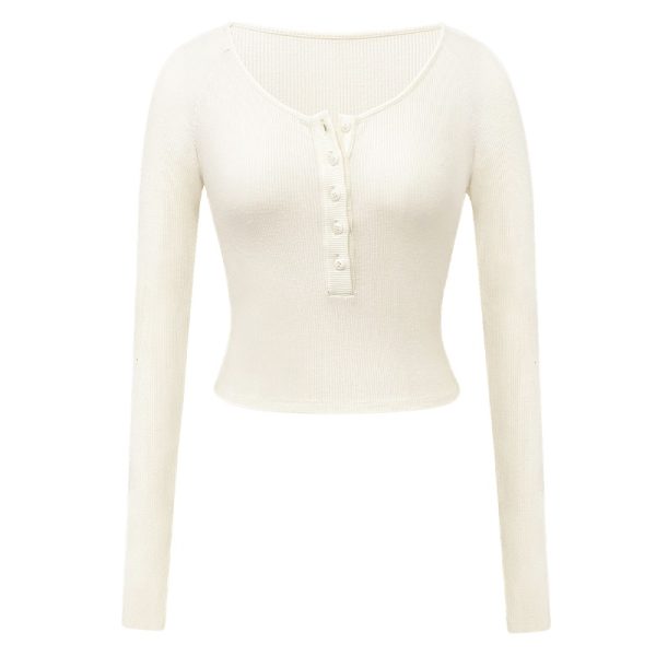 Women's Long Sleeve Slim Fit Button T-Shirt, Sexy Tight-Knit Base Layer Top, Chic Style for Everyday Wear