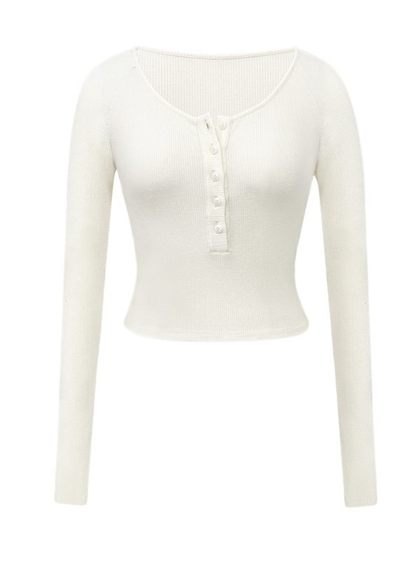 Women's Long Sleeve Slim Fit Button T-Shirt, Sexy Tight-Knit Base Layer Top, Chic Style for Everyday Wear
