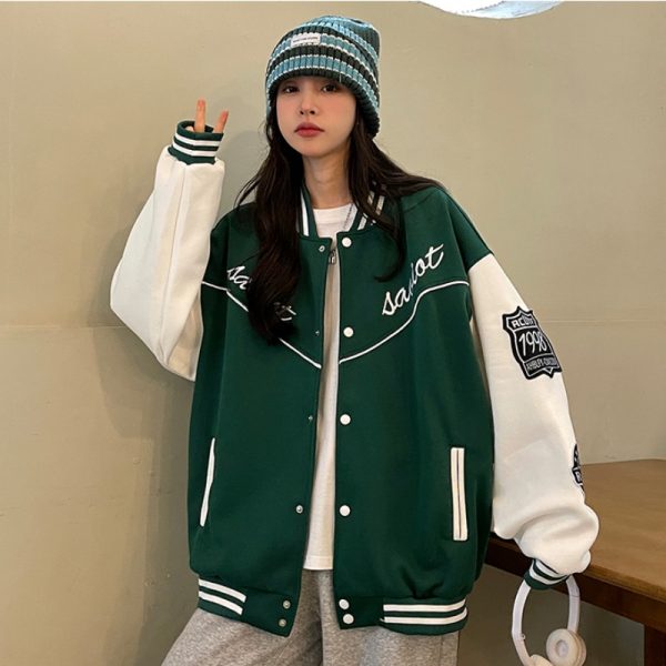 Women's Loose Baseball Jacket - Casual Spring Coat, Versatile Top for Students, Trendy Streetwear Style