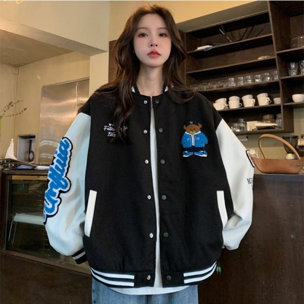 Women's Loose Baseball Jacket - Casual Spring Coat, Versatile Top for Students, Trendy Streetwear Style