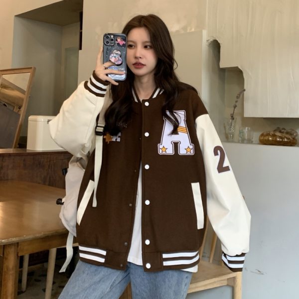 Women's Loose Baseball Jacket - Casual Spring Coat, Versatile Top for Students, Trendy Streetwear Style