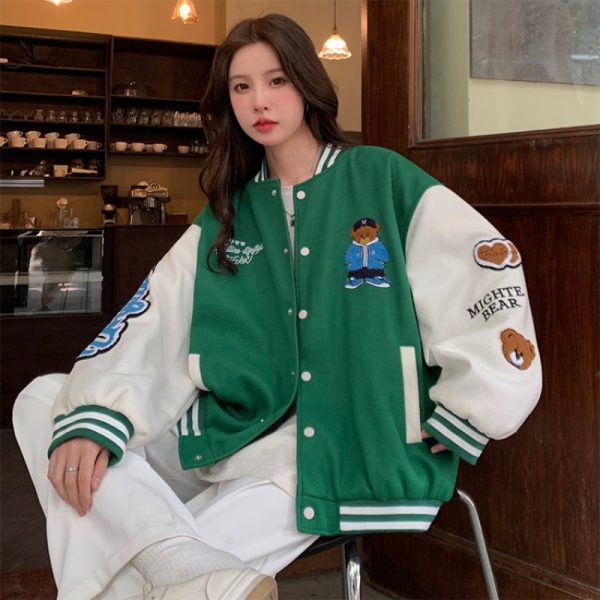 Women's Loose Baseball Jacket - Casual Spring Coat, Versatile Top for Students, Trendy Streetwear Style