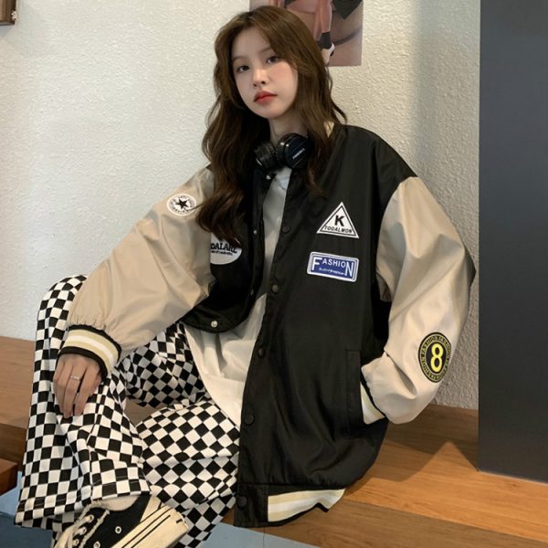 Women's Loose Baseball Jacket - Casual Spring Coat, Versatile Top for Students, Trendy Streetwear Style