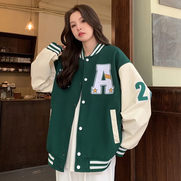 Women's Loose Baseball Jacket - Casual Spring Coat, Versatile Top for Students, Trendy Streetwear Style