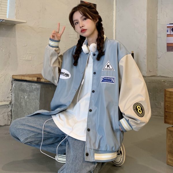 Women's Loose Baseball Jacket - Casual Spring Coat, Versatile Top for Students, Trendy Streetwear Style