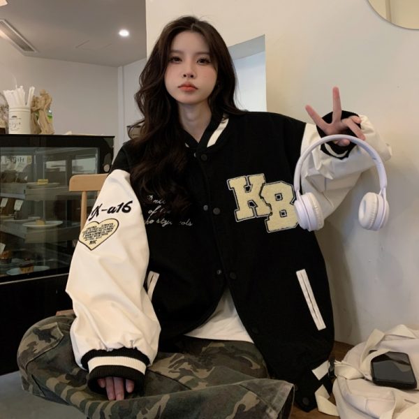 Women's Loose Baseball Jacket - Casual Spring Coat, Versatile Top for Students, Trendy Streetwear Style