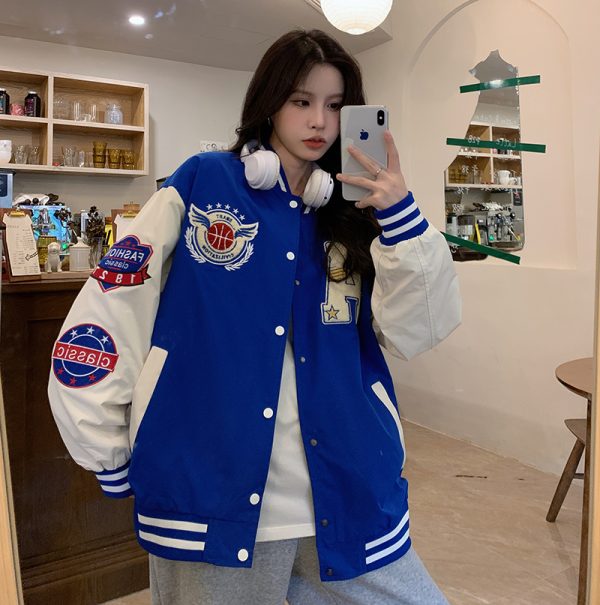 Women's Loose Baseball Jacket - Casual Spring Coat, Versatile Top for Students, Trendy Streetwear Style