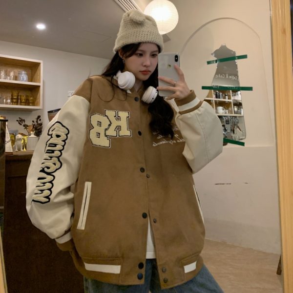 Women's Loose Baseball Jacket - Casual Spring Coat, Versatile Top for Students, Trendy Streetwear Style