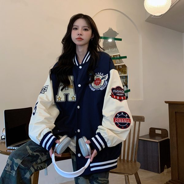Women's Loose Baseball Jacket - Casual Spring Coat, Versatile Top for Students, Trendy Streetwear Style