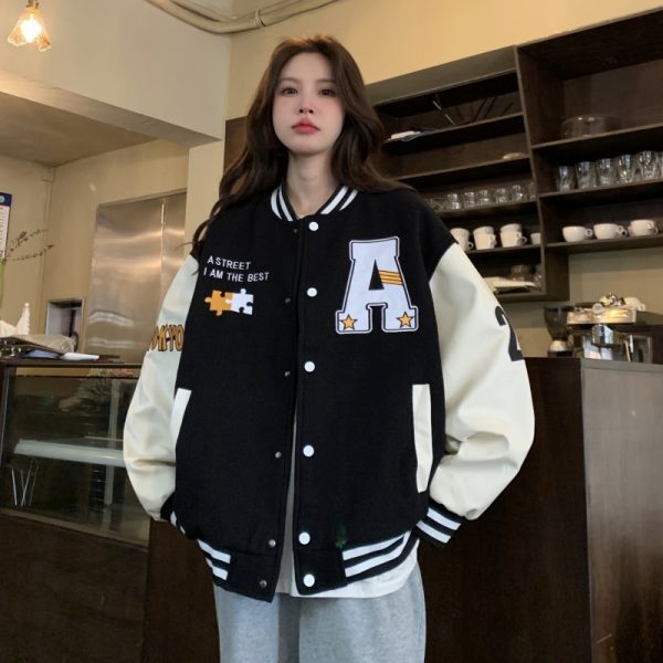Women's Loose Baseball Jacket - Casual Spring Coat, Versatile Top for Students, Trendy Streetwear Style